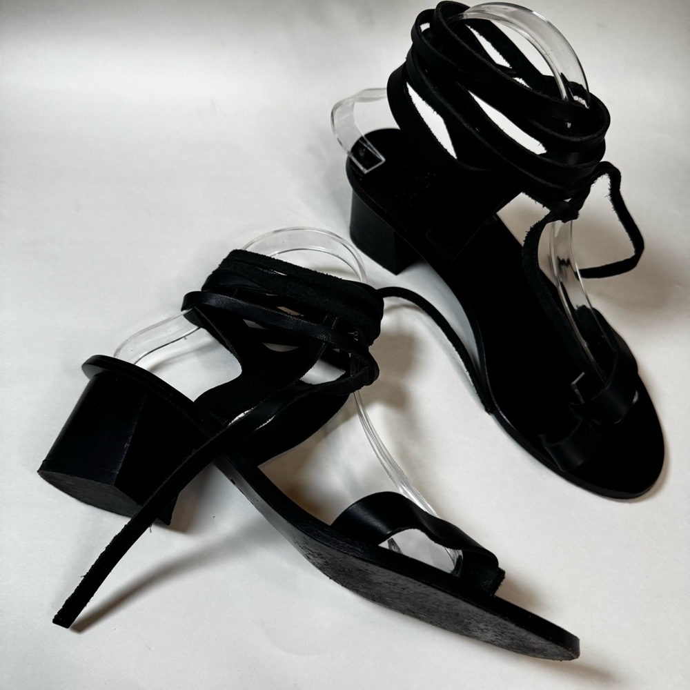 ATP Atelier Black Leather Ankle Wrap Sandals - Picture 7 of 7